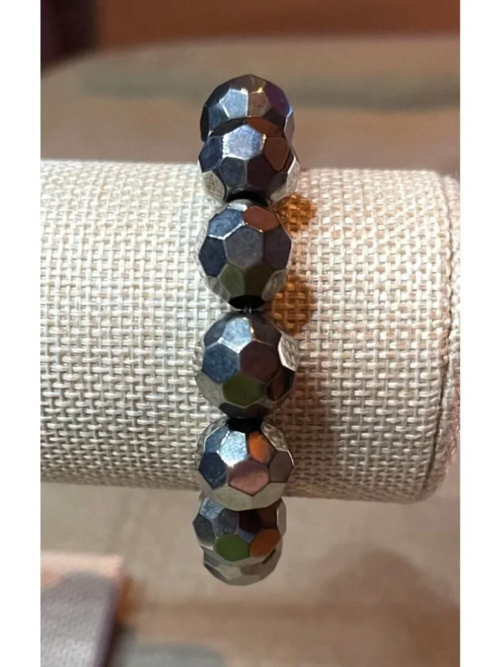 Vintage Y2K Express Multi Faceted Polished Hematite Beaded Stretch Bracelet